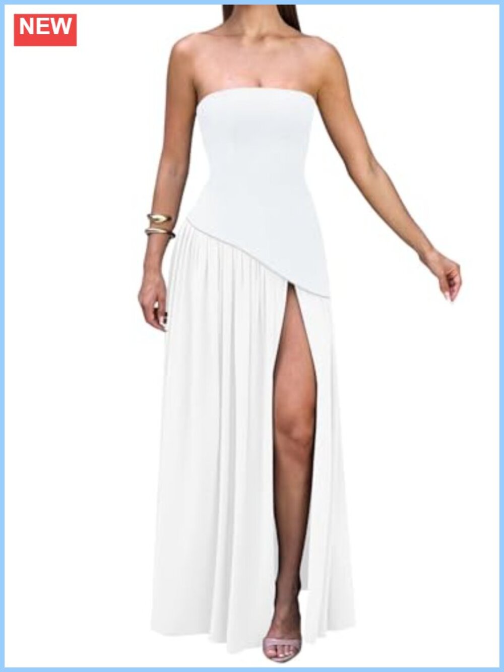 Memoriesea Women's Strapless High Split A Line Flowy Party Cocktail Maxi Dress